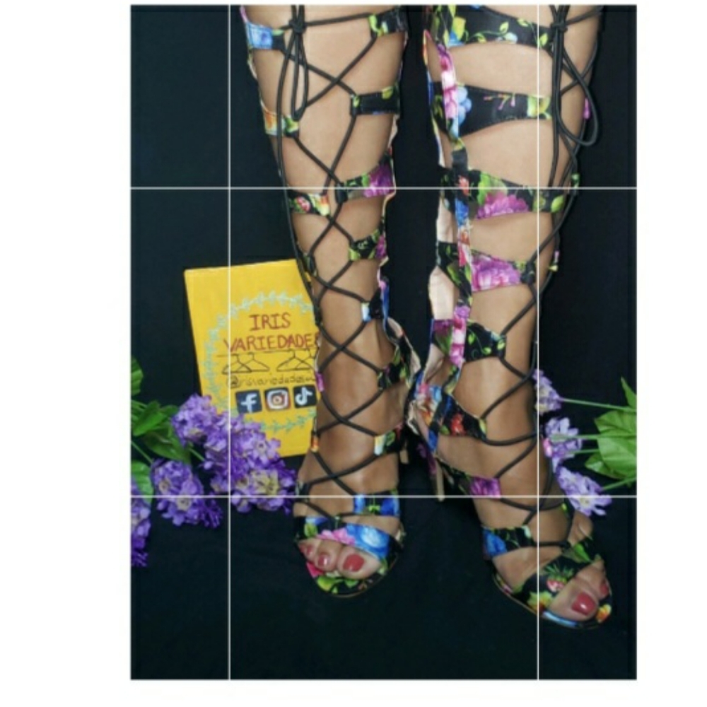 Floral women's knee high gladiator boots sandal
